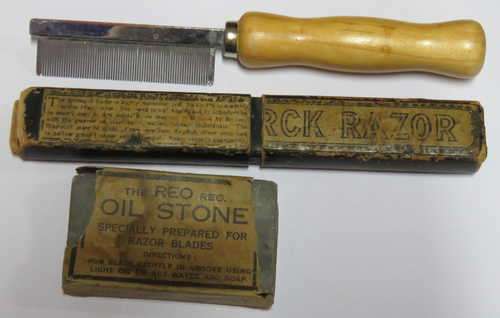 Vintage JA Henckels cut throat razor with oil stone and beard comb