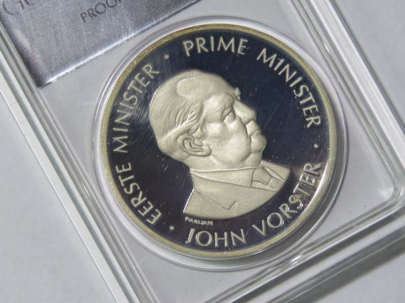 National Party of SA - Prime Minister John Vorster sterling silver medallion in slab