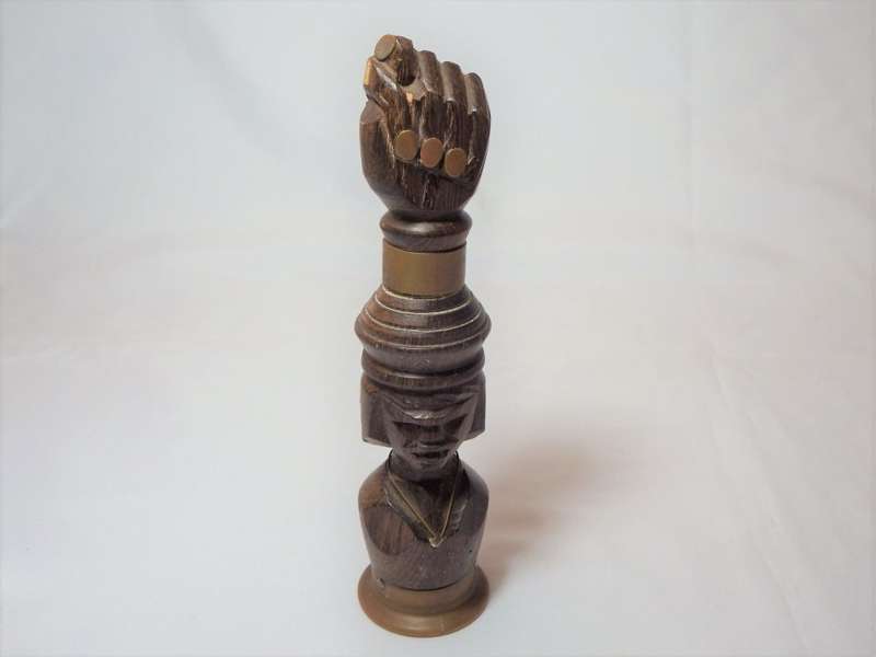 Vintage wooden carved corkscrew bottle opener - with brass trimmings
