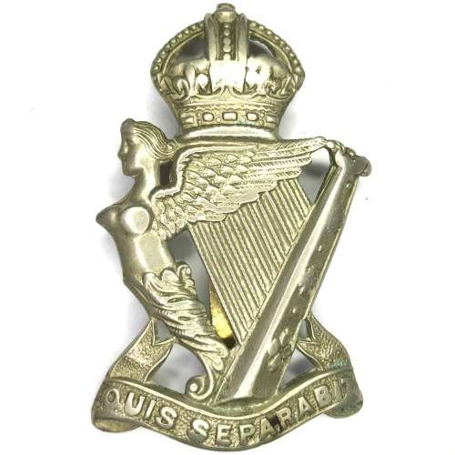 Royal Irish Rifles cap badge with slide - King`s Crown