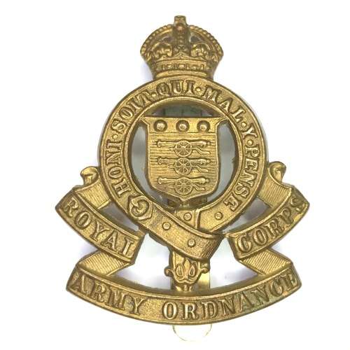 Royal Army Ordnance Corps cap badge with slide - King`s crown