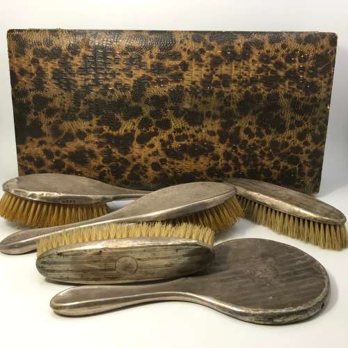 Vintage Silver Grooming Set with 4 Brushes a Mirror ( Slightly damaged ) Hallmarked