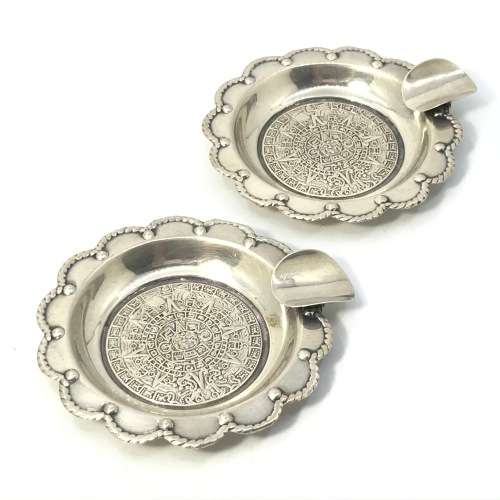 Pair of Mexican Plat-Mex-SA sterling silver ashtrays - Weighs 40 grams