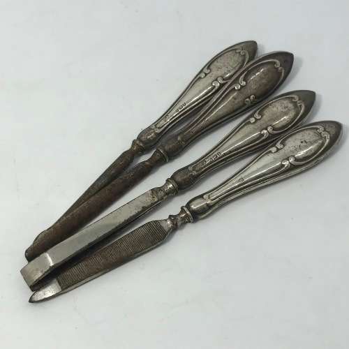 Antique hallmarked silver nail care stand with 4 tools - Birmingham 1918-1926 hallmarks- weighs 188g
