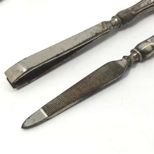 Antique hallmarked silver nail care stand with 4 tools - Birmingham 1918-1926 hallmarks- weighs 188g