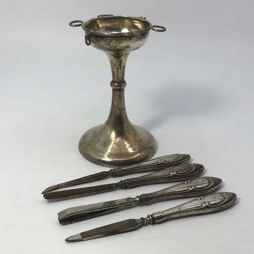 Antique hallmarked silver nail care stand with 4 tools - Birmingham 1918-1926 hallmarks- weighs 188g