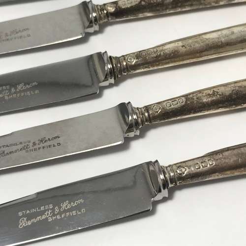 Set of 6 Bennett and Heron Butter Knives with Silver Hallmarked Handles