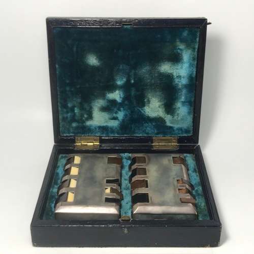 Pair of late Victorian silver hallmarked whist markers with wooden base - hallmarked London 1899