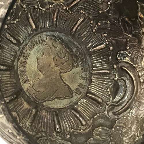 Early 1700`s Silver Wine Tasting Ladle with 1711 Silver Coin - VERY UNUSUAL and SCARCE - 38cm