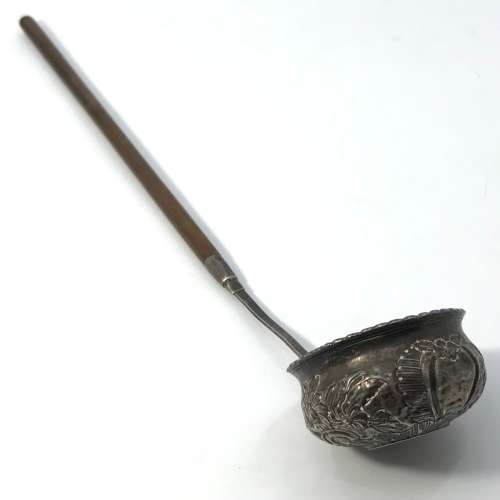 Early 1700`s Silver Wine Tasting Ladle with 1711 Silver Coin - VERY UNUSUAL and SCARCE - 38cm