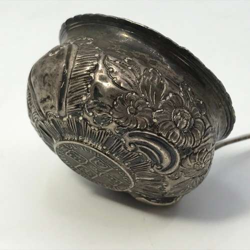 Early 1700`s Silver Wine Tasting Ladle with 1711 Silver Coin - VERY UNUSUAL and SCARCE - 38cm