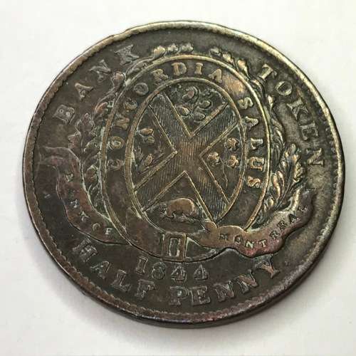 1844 Province of Canada - Bank of Montreal half penny token