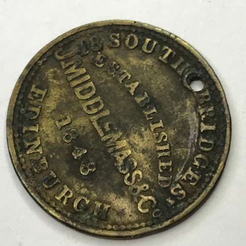 Clothiers school outfitters token 1848 Edinburgh - J. Middlemass and Co.