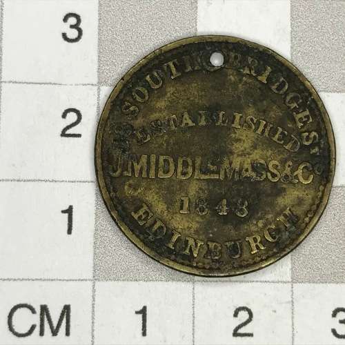 Clothiers school outfitters token 1848 Edinburgh - J. Middlemass and Co.