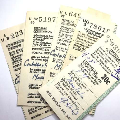 Lot of 17 postal order counterfoils form the 1960s