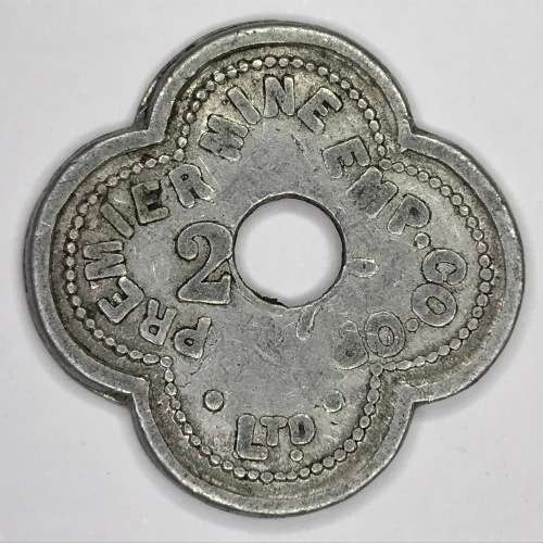 Premier Mine Transvaal Co. 20/- token - hole to make 2/-