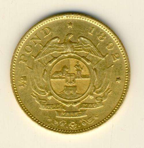 1892 Double shaft ZAR Kruger Halfpond, this coin will grade XF, very low mintage *@ Crazy R1 start**