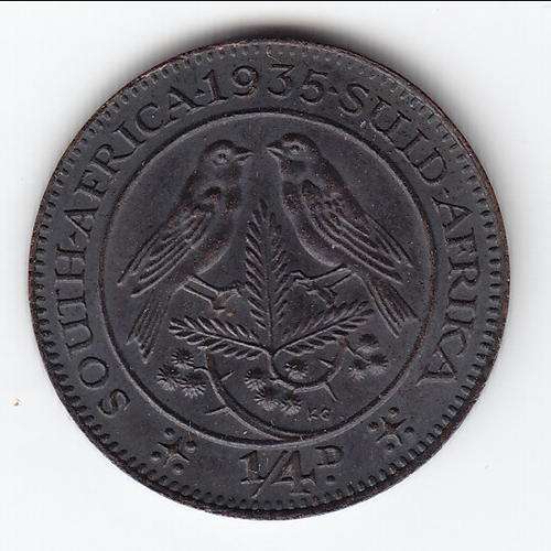 1935 South Africa 1/4d farthing, lovely coin with all jewels on crown visible - as per scan