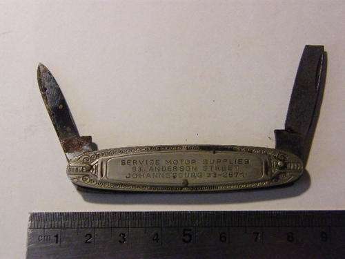 Vintage Advertising pocket knife, Service Motor Supplies, 83 Anderson Street, Johannesburg