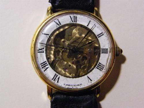 Vintage mens manual wind Skeleton watch with ES95 Semag Av swiss movement