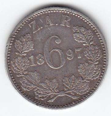 ZAR 1897 sixpence VF+