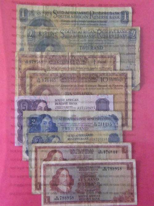 Lot of 9 old South Africa banknotes, all different