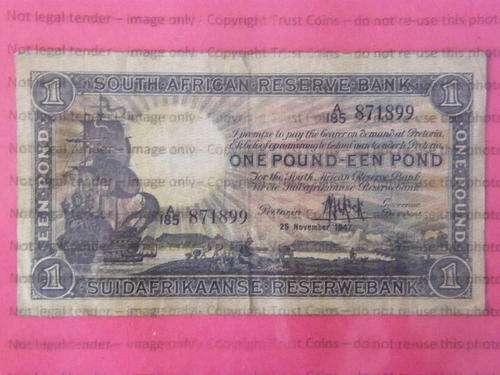 MH de Kock 1st issue 1947 One pound banknote, decent condition