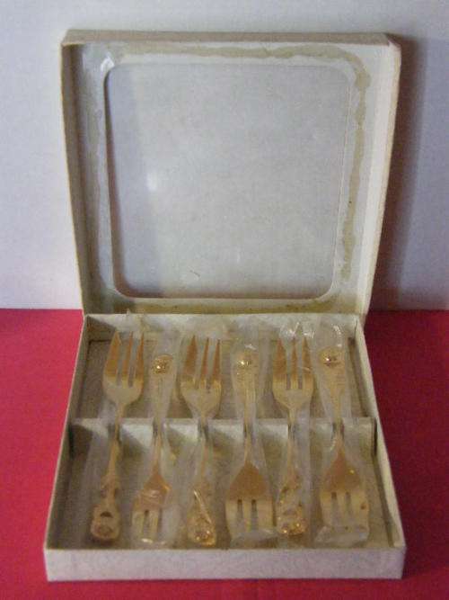 Set of 6 Braber Gold plated dutch cake forks