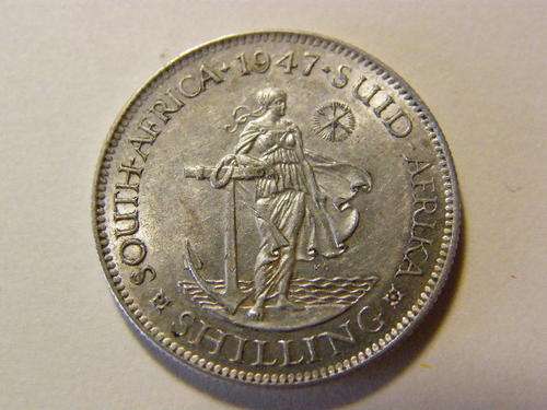 1947 South Africa shilling, AU condition, only 7184 minted