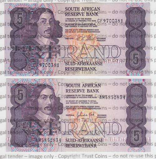 Pair of Stals & De Kock R5 notes - uncirculated as per scan