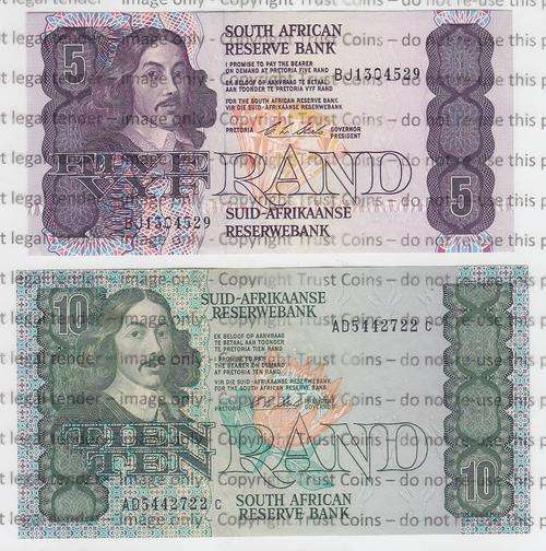 Pair of UNC banknotes - R5 & R10 as per scan