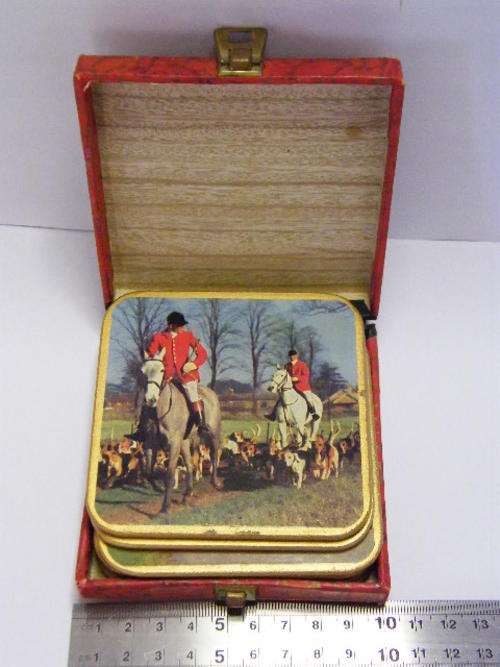 Set of 6 WIN-EL-WARE Coasters with British Fox Hunting Scenes - in original box - as per photo