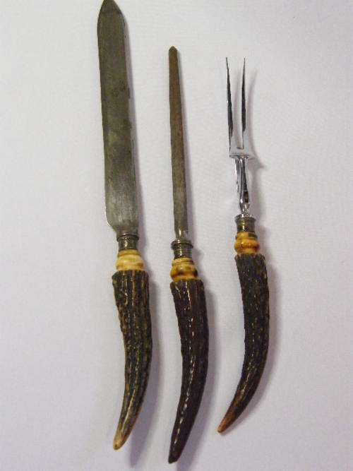 Mappin and Web Stag Horn Carvery Set with Silver Hallmarked Surrounds - as per photo