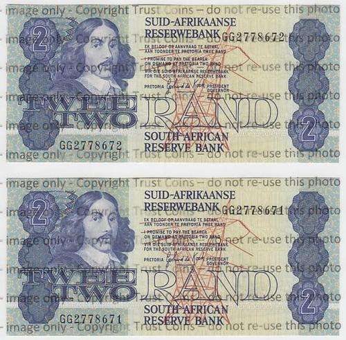Lot of 2 Gerhard De Kock Uncirculated R2 Notes with Consecutive Numbers - as per photo