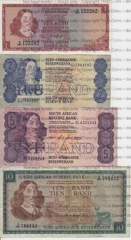 Old South Africa R1, R2, R5 & R10 Notes - as per photo