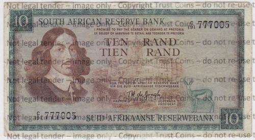 TW De Jongh First Issue R10 Note - with nice number 777005 - as per photo