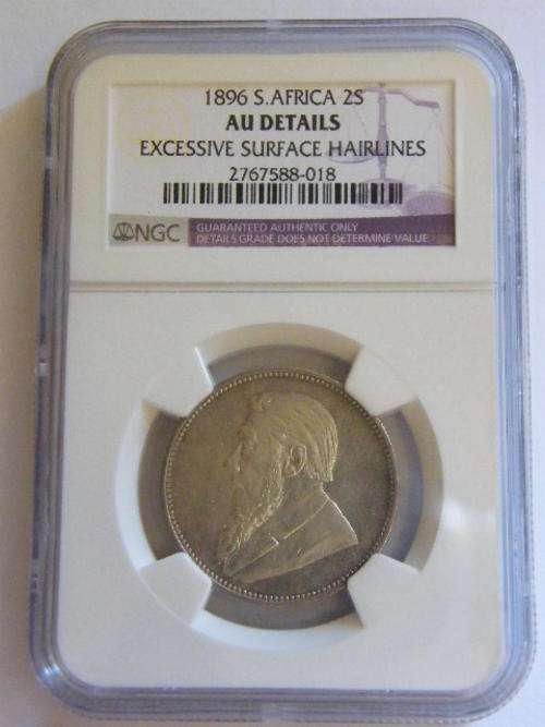1896 ZAR Kruger 2 Shilling, Graded AU Details by NGC - as per photo