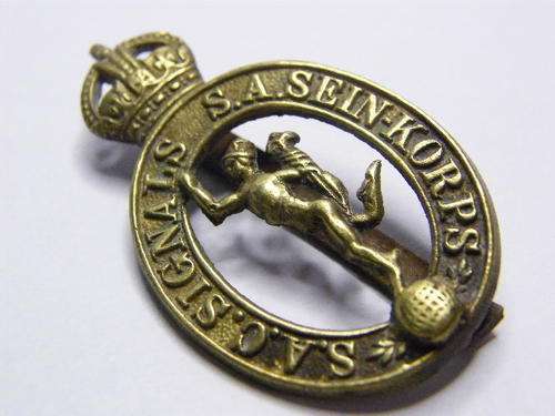 SA Signal Corps Brass Cap Badge with Slide - as per photo