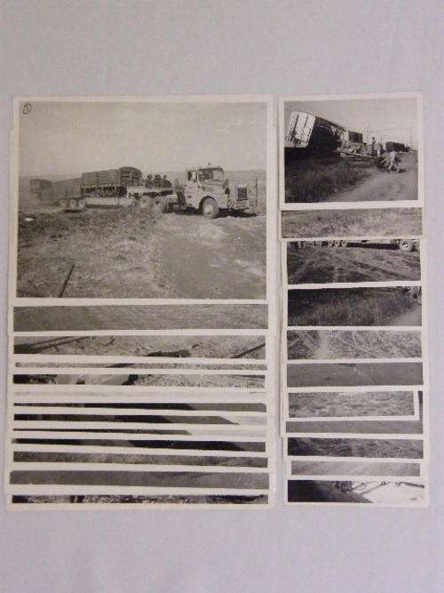 Lot of 13 large photos and 11 Post card Photos of the Clearing of a derailing - as per photo