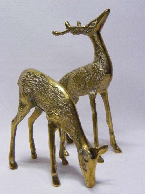 Pair of Vintage Solid Brass Deers, Buck & Doe Figurines - as per photo