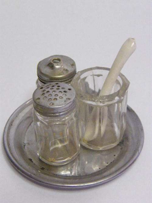 Vintage Silver Plated Salt, Pepper & Mustard set - Holder Cracked - BIGBIGSALE