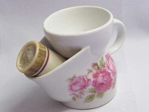 Vintage Porcelain Shaving Mug with Rose Pattern Plus Shaving Brush, Made by Culmak - as per photo
