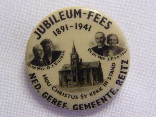 Jubileum-fees 1891 - 1941 Badge - NG. Gemeente, Reitz, ( J.J Fouche, Volksrust ) as per photo