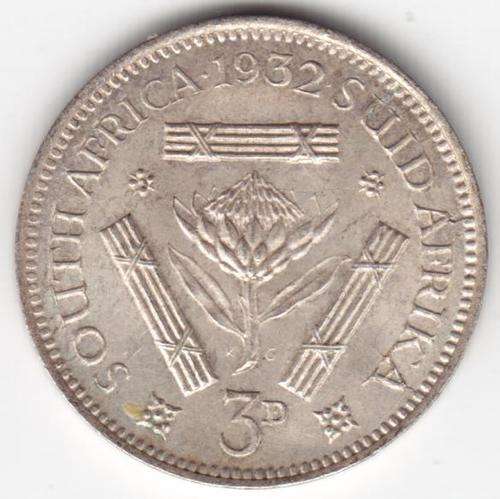1932 Three Pence Uncirculated - Badly Cracked die obverse - as per photo