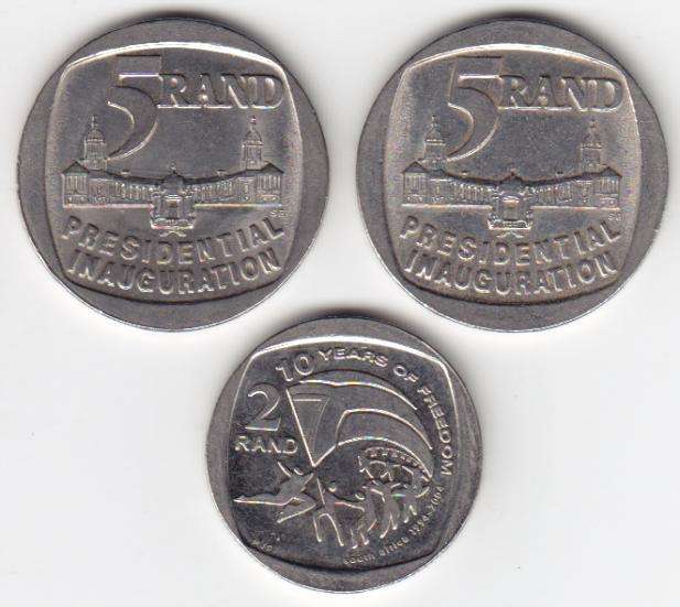 Two Presidential Inauguration R50 Coins Plus Freedom R2 - as per photo