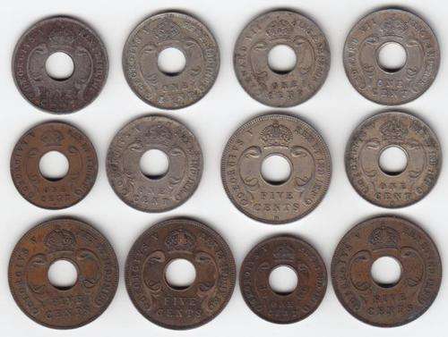 East Africa - Lot of 12 cents & 5 cents - as per photo