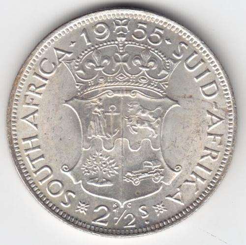 1955 SAU Silver 2 1/2 Shilling ( Half Crown ) UNC with some bag marks - as per photo
