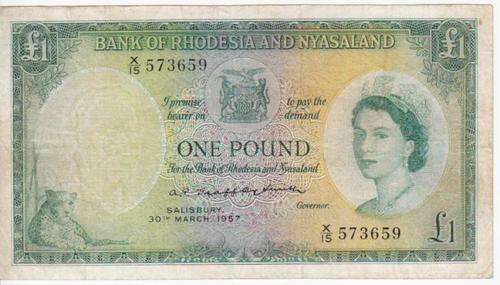 Rhodesia & Nyasaland 1957 issue - 1 Pound Banknote - VERY RARE - as per photo