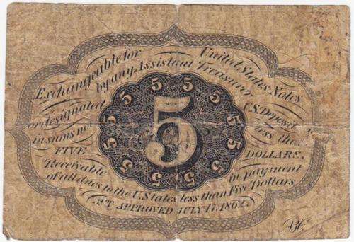USA Civil War Postage Currency 5 cents Banknote - as per photo