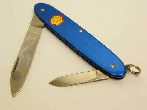 Vintage Blue Victorinox Pocket Knife with SHELL Garage Logo  - CLOSING DOWN SALE